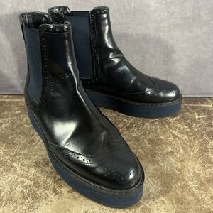 Uterqüe Chelsea Boots Womens 36 Black Leather Wingtip Brogue Platform Spain